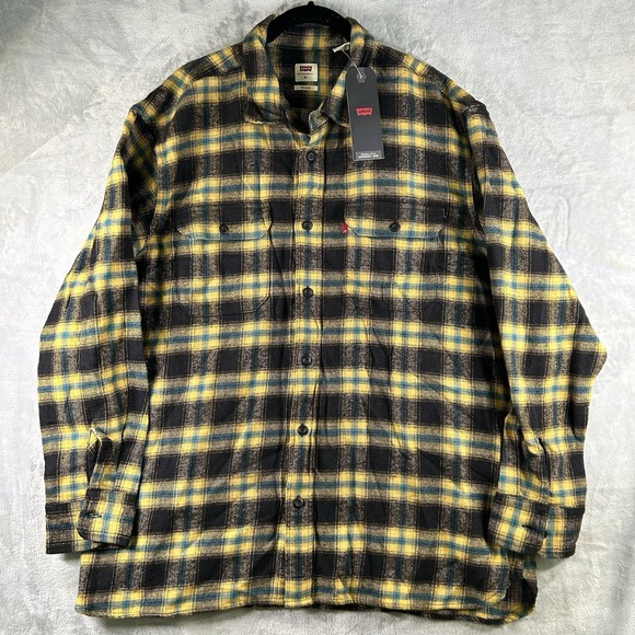 Levi's Other - Levi's Mens X-Large Flannel Shirt The Worker Relaxed Fit Plaid Yellow Blue Black